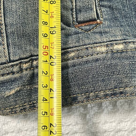 Abercrombie Fitch Trucker Jacket Mediym Blue Denim Jean Distressed Y2K Grunge M - Picture 15 of 15